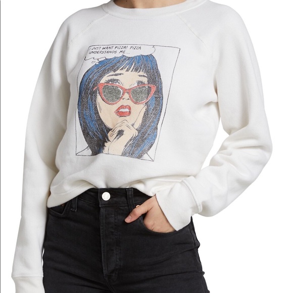 NWT Re/Done I Just Want Pizza Crewneck Sweater | Sweatshirt in Off White - Picture 3 of 12
